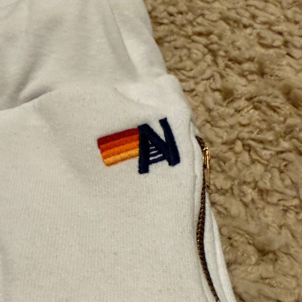 Aviator Nation White Track Joggers with Rainbow Cuff Trim - Picture 2 of 8
